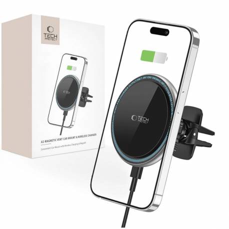 Uchwyt Tech-Protect A2 Samochodowy Na Telefon Z Ładowarką Indukcyjną Magsafe 15W Na Kratkę Nawiewu - Czarny
