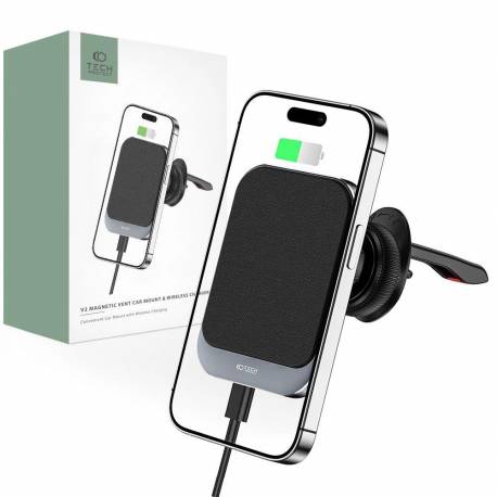 Uchwyt Tech-Protect Mm15W-V2 Samochodowy Na Telefon Z Ładowarką Indukcyjną Magsafe 15W Na Kratkę Nawiewu - Czarny