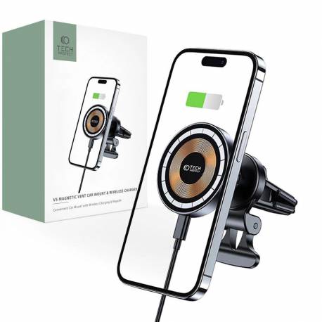 Uchwyt Tech-Protect Mm15W-V5 Samochodowy Na Telefon Z Ładowarką Indukcyjną Magsafe 15W Na Kratkę Nawiewu - Czarny