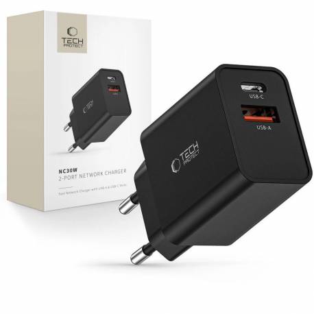 Ładowarka Tech-Protect Nc30W Sieciowa Usb-C Pd 30W / Usb-A Qc 3.0 - Czarna