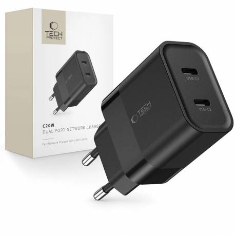 Ładowarka Tech-Protect C20W Sieciowa 2X Usb-C Pd 20W - Czarna