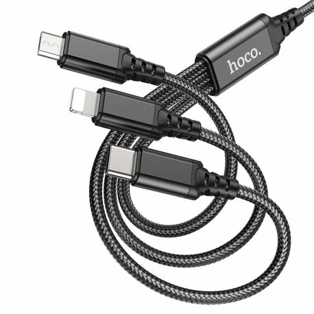 Hoco Kabel Usb 3W1 Do Iphone Lightning 8-Pin + Micro + Typ C X76 Czarny