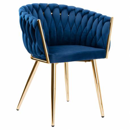 Krzesło Welurowe Plecione Cofton Gold Velvet Granatowy