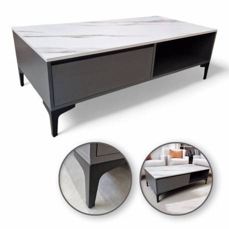 Stolik Kawowy Dwupoziomowy 120X60X40Cm Marmurek Biało Grafitowy Stl17
