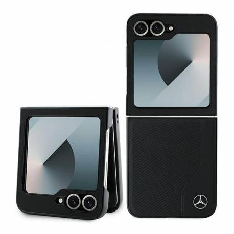 Etui Mercedes Leather Wood Imitation Magsafe Na Samsung Galaxy Z Flip 6 - Czarne
