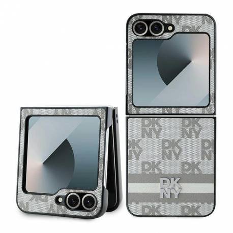 Etui Dkny Chequered Pattern Printed Stripes Na Samsung Galxy Z Flip 6 - Beżowe