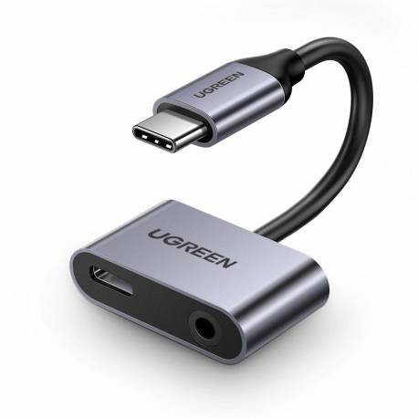 Adapter Ugreen Cm193 50596 Audio Dwuportowy Usb-C (Męski) - Mini Jack 3.5Mm / Usb-C (Żeński) - Szary