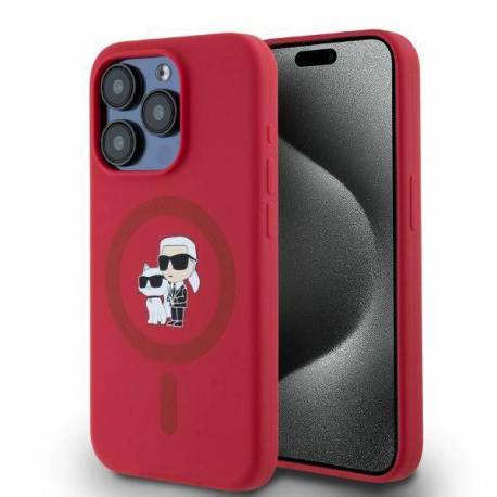 Etui Karl Lagerfeld Silicone Karl&choupette Heads Ring Magsafe Na Iphone 15 Pro - Czerwone