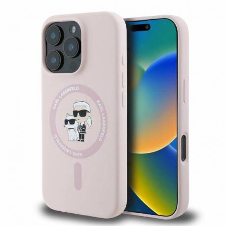 Etui Karl Lagerfeld Silicone Karl&choupette Heads Ring Magsafe Na Iphone 16 Pro - Różowe