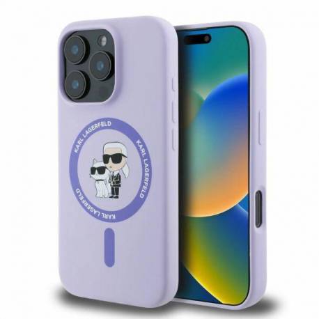 Etui Karl Lagerfeld Silicone Karl&choupette Heads Ring Magsafe Na Iphone 16 Pro - Fioletowe