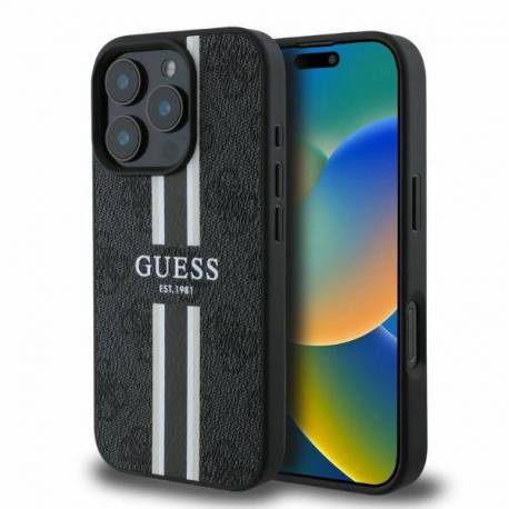 Etui Guess 4G Printed Stripes Magsafe Na Iphone 16 Pro - Czarne