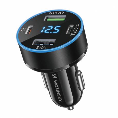 Ładowarka Samochodowa Wozinsky Wdccb Z Wyświetlaczem 50W 2Xusb-C / 2Xusb-A - Czarna