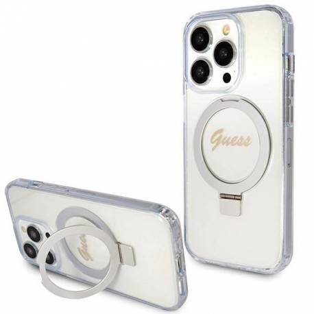 Etui Guess Ring Stand Script Glitter Magsafe Na Iphone 15 Pro - Przezroczyste