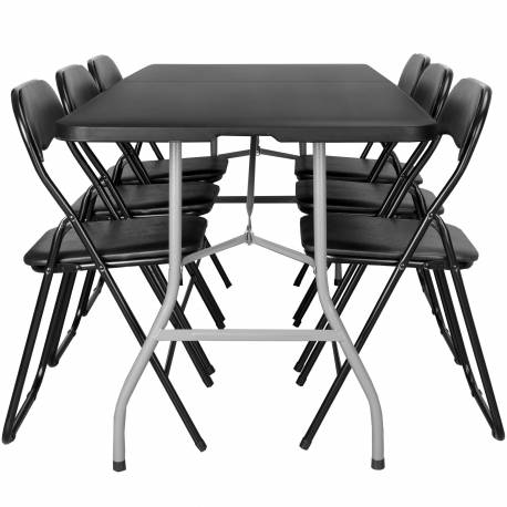 Zestaw Cateringowy Feta Black 180 Cm + 6 Krzeseł Basico