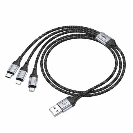 Hoco Kabel 3W1 Usb A Do Lightning / Micro Usb / Typ C 2,4A X102 1 M Czarny