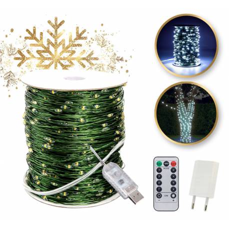 Zewnętrzne Lampki Choinkowe 1000 Led 100M, Barwa Zimne Białe Do Dekoracji Lamp35B