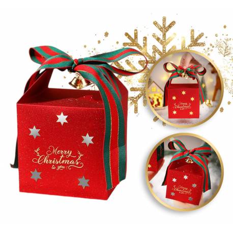 Pudełko Prezentowe Ozdobne Czerwone, Merry Christmas Z Kokardą 10X10X10 Cm Opo39