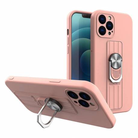 Ring Case Silikonowe Etui Z Uchwytem Na Palec I Podstawką Do Iphone 13 Pro Max Różowy