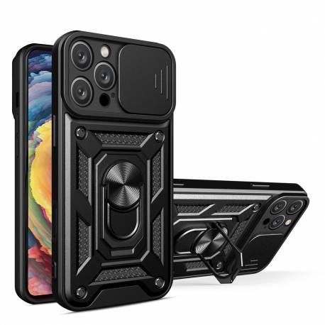 Etui Hybrid Armor Camshield Na Iphone 16 Pro Pancerne Z Osłoną Na Aparat Z Podstawką - Czarne