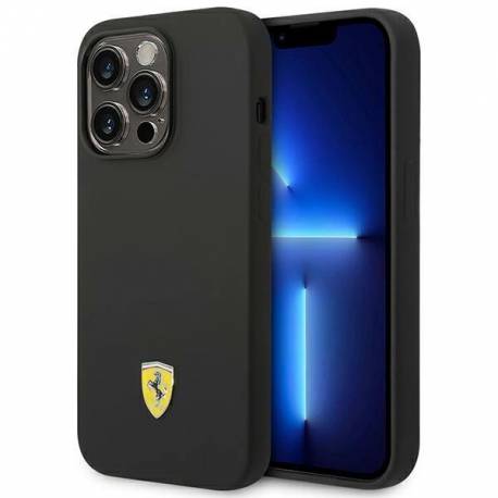Etui Ferrari Silicone Metal Logo Na Iphone 14 Pro - Czarne