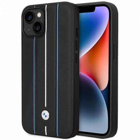 Etui Bmw Leather Stamp Blue Lines Na Iphone 14 - Czarne