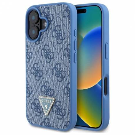Etui Guess Hardcase Leather 4G Triangle Strass Magsafe Na Iphone 16 - Niebieskie