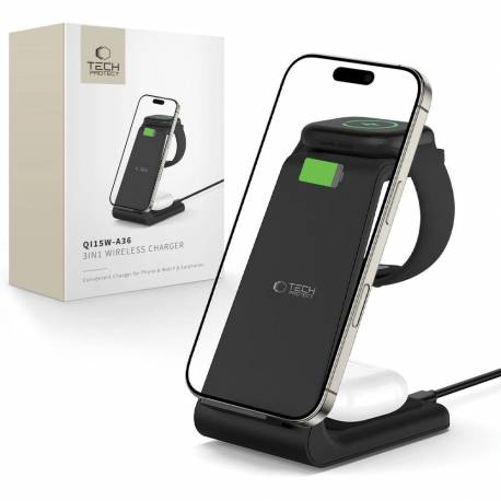 Stacja Ładująca Tech-Protect Qi15W-A36 3W1 Dla Apple - Czarna