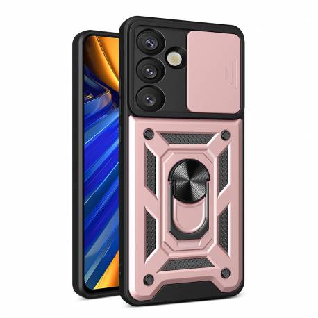 Etui Pancerne Hybrid Armor Camshield Z Osłoną Aparatu I Metalowym Ringiem Do Samsung Galaxy S25 - Różowe