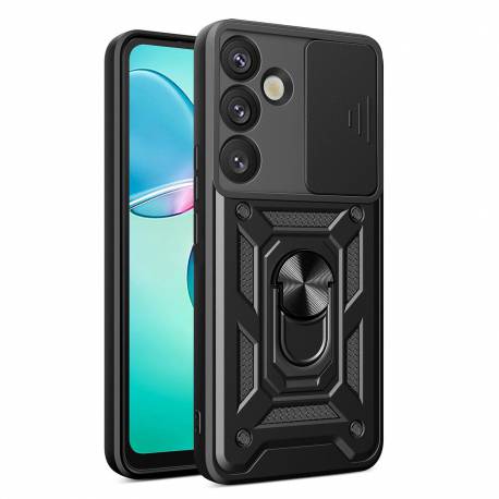 Etui Pancerne Hybrid Armor Camshield Z Osłoną Aparatu I Metalowym Ringiem Do Samsung Galaxy S25+ - Czarne