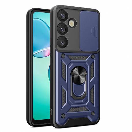 Etui Pancerne Hybrid Armor Camshield Z Osłoną Aparatu I Metalowym Ringiem Do Samsung Galaxy S25+ - Niebieskie