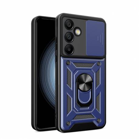 Etui Pancerne Hybrid Armor Camshield Z Osłoną Aparatu I Metalowym Ringiem Do Samsung Galaxy S24 Fe - Niebieskie