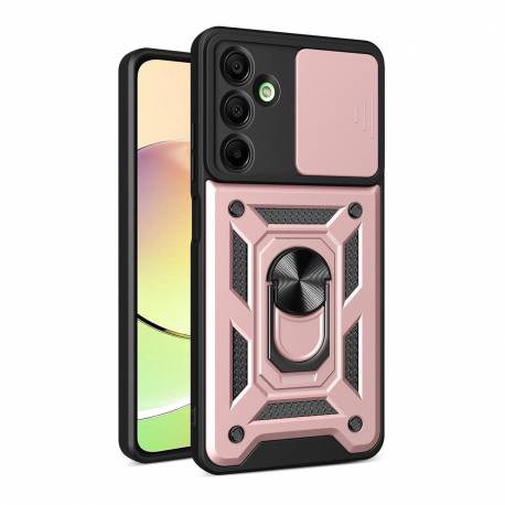 Etui Pancerne Hybrid Armor Camshield Z Osłoną Aparatu I Metalowym Ringiem Do Samsung Galaxy A16 / A16 5G - Różowe