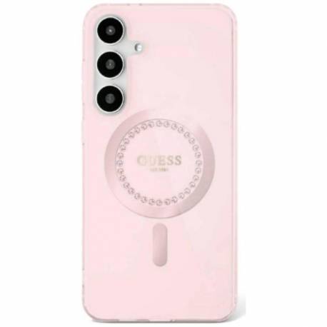 Etui Guess Rhinestones Printed Classic Logo Magsafe Samsung Galaxy S25 Różowy