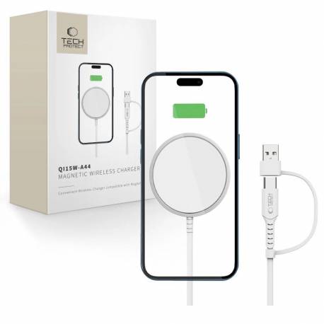 Ładowarka Bezprzewodowa Magnetyczna Tech-Protect Qi15W-A44 Z Magsafe - Biała