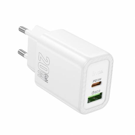 Hoco Ładowarka Sieciowa Usb A + Typ C Pd Qc3.0 3A 20W N61 Biała