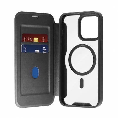 Etui Skórzane Puro Book Mag Magsafe Z Klapką I Schowkiem Na Karty Do Iphone 16 Pro Max - Czarne