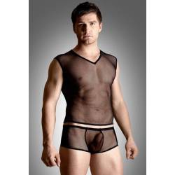 Net Set - Shirt And Thong - Black M/l