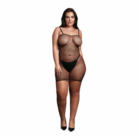 Short Dress With Fishnet Structure And Spaghetti Straps