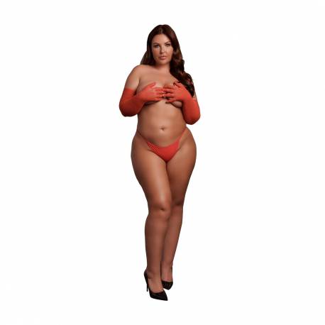 Shimmering Opera Gloves - Plus Size - Red/gold Glitter