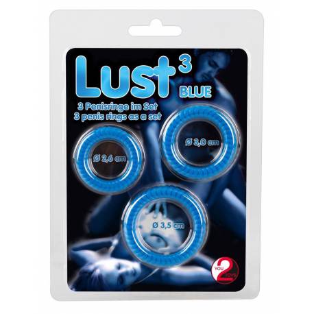 Lust 3 Cock Rings Blue
