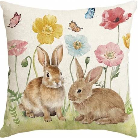 Lniana Poszewka Na Poduszkę 45 X 45 Cm Motyw Wiosenny Króliczek Pod221