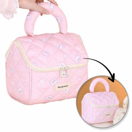 Kosmetyczka Rozkładana Elegancka Kuferek Pikowana Bunny Różowa Ks131R