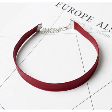 Naszyjnik Choker Skórzany - Czerwony N480Cze
