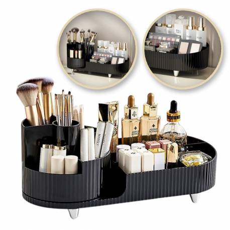 Organizer Na Pędzle, Kosmetyki, Ryflowany Obrotowy Czarny 34,5X14,7X14,3 Cm Cb56Cz