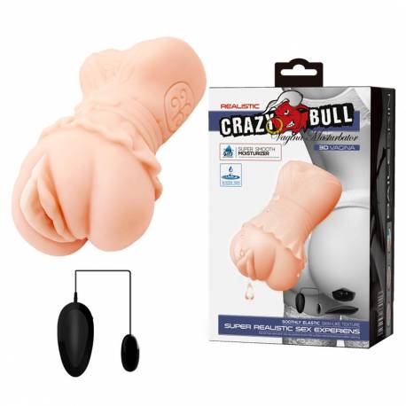 Crazy Bull - Realistic Vagina Masturbator, Vibration Water Lubricant, 3 Aaa Batteries