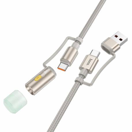 Hoco Kabel All-In-One Usb A / Typ C Do Typ C / Led Light 3A 60W U138 1,2 M Szary