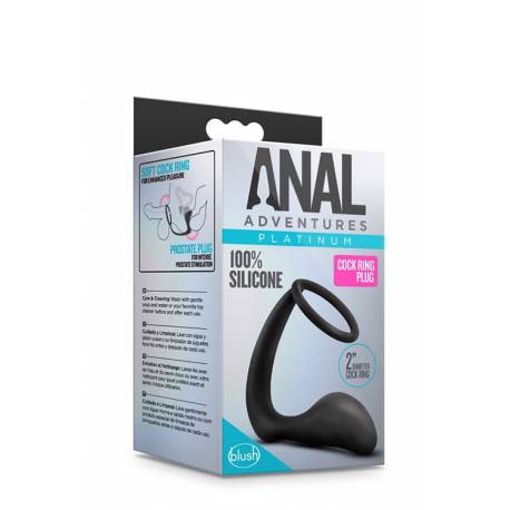 Anal Adventures Cock Ring Plug Black