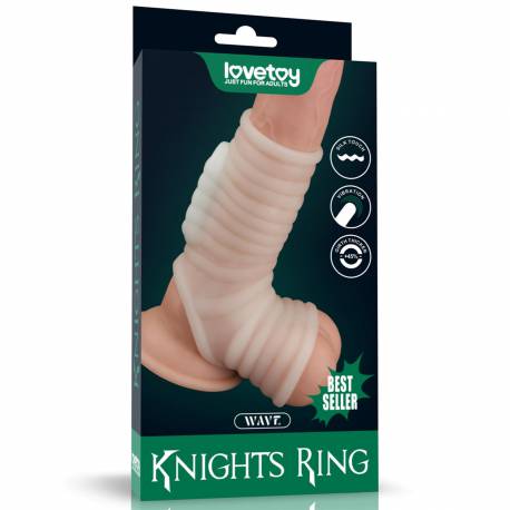 Vibrating Wave Knights Ring With Scrotum Sleeve (White)