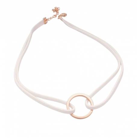 Naszyjnik Choker Rzemyk Złote Kółeczko Biały N296B