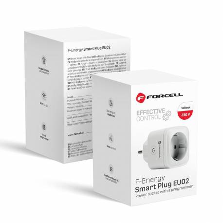 Inteligentne Gniazdko 230V Forcell F-Energy Eu02 Z Wifi, Programatorem I Wsparciem Dla Tuya / Amazon Alexa Białe